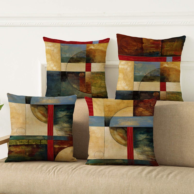WOMHOPE Set of 4 Vintage Geometric Decorative Throw Pillow Covers Pillow Cases Cushion Cases 18 x 18 Inch for Living Room,Couch and Bed (Geometric) - Image 2